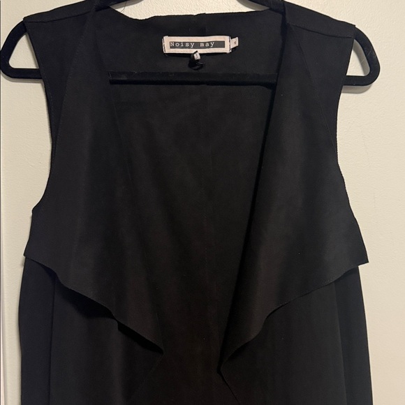 Noisy May | Black Faux Micro Suede Sleeveless Duster Vest - Small - Picture 4 of 5